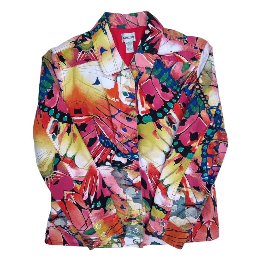 Chico's Abstract Butterfly Print Jacket Chico's Size 2 US Size 12
